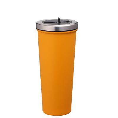 China Sustainable 24oz Vacuum Stainless Steel Mug With Straw Tumble Mugs Straight Coffee Mugs for sale