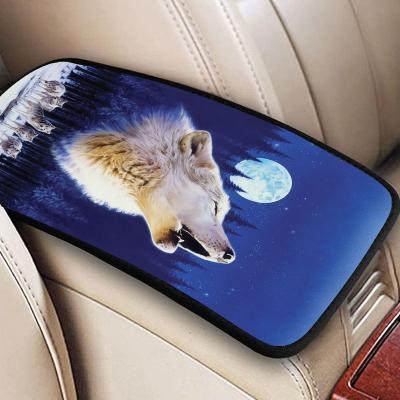 China Luxury custom auto wolf pattern car armrest pads center console cushion pad decoration wolf and moon printing car armrest pads for sale