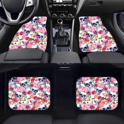 China Universal Sports 1set 4 Pcs Flower Skull Pattern Car Floor Mats Fashion Skull Printing Car Decoration Floor Mat for sale