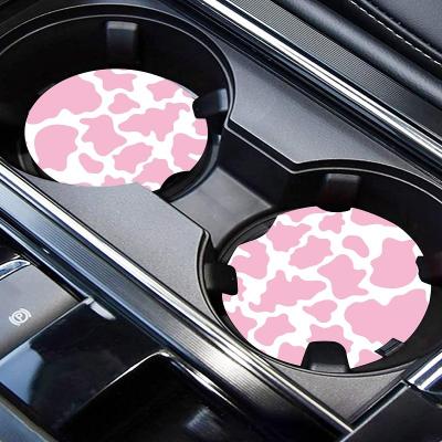 China Viable custom logo thicken car coaster decoration pink leopard car coaster fashion leopard pattern car coaster for sale