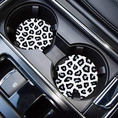 China Wholesale Viable Thicken Leopard Print Car Coaster Decoration Car Coaster Fashion Leopard Pattern Car Coaster for sale