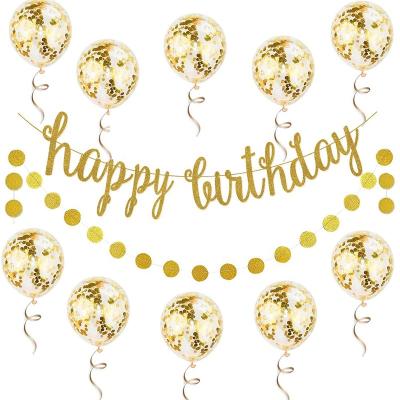 China Paper Decoration Kit Happy Birthday Decoration Supplies Party Gold Glitter Happy Birthday Banner Confetti Latex Balloons for sale