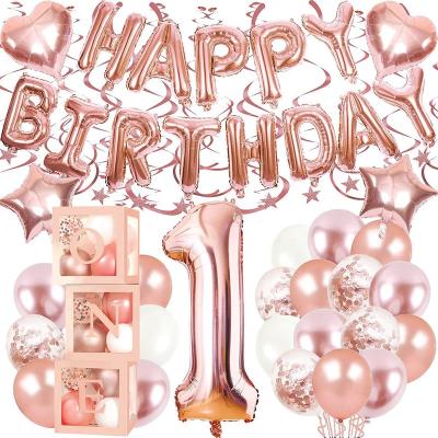 China Garland Confetti Balloon Boy Girl Birthday Party Balloon Box Decor 1st Birthday Party Decoration Pink Balloon 1st 2 3 Years Baby Shower Set for sale