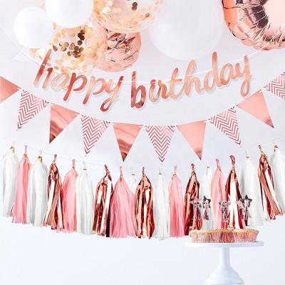 China Bunting Banner Garland Foil Fringe Tassel Set Rose Gold Triangle Flag Happy Birthday Party Supplies Birthday Party Decorations for sale