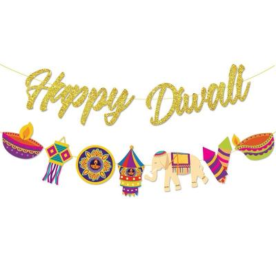 China Non-Toxic Happy Diwali Banners Happy Paper Banner Indian Bunting Deepavali Festival Celebration Party Decoration Supplies for sale