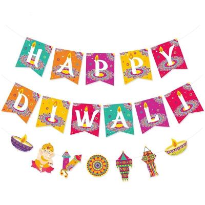 China Non-Toxic Divali Decorations Happy Diwali Colorful Banner Garland For Festival Of Lights Party Hindu Party Decor Supplies for sale