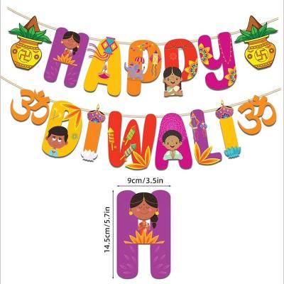 China Diwali Letters Diwali Festival Party Backdrop Non-Toxic Indian Light Banner Decoration Happy Flag Garland Party Supplies for sale