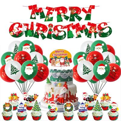 China Merry Christmas Party Colorful Decoration Supplies Santa Claus Elk Christmas Tree Banner Confetti Balloon Cake Topper Set for sale