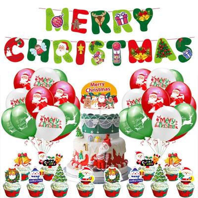 China Colorful Paper Cake Topper Set Santa Claus Mixed Color Latex Balloon Merry Christmas Banner Party Christmas Decoration for sale