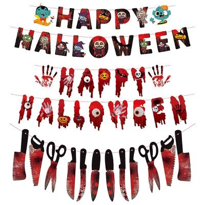 China Cardboard 2023 New Products Happy Halloween Ornament Knife Bloody Garland Halloween Hanging Paper Banner Decoration for sale