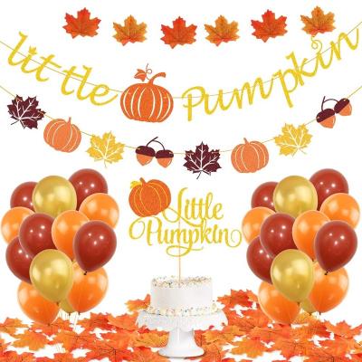 China Reusable Thanksgiving Supplies Autumn Maple Decor Pumpkin Garland Banner Cupcake Topper Home Wall Hanging Decorations for sale