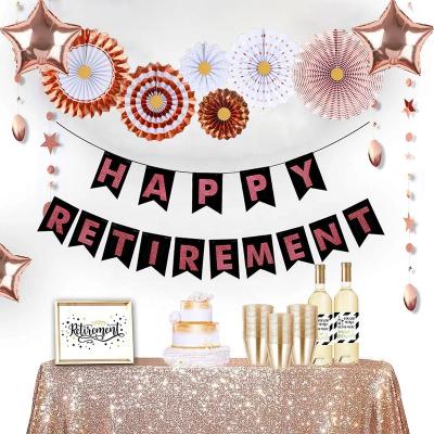 China Eco-friendly Materials Happy Retirement Party Set Banner Glitter Garland Paper Fan Star Foil Felt Balloon For Retirement Party Decoration for sale