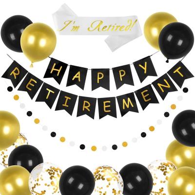 China Gold Dovetail Letter Retirement Flag Banner Non-Toxic Black Latex Balloon I'm Happy Together Retired Satin Sash Retirement Party Decoration for sale