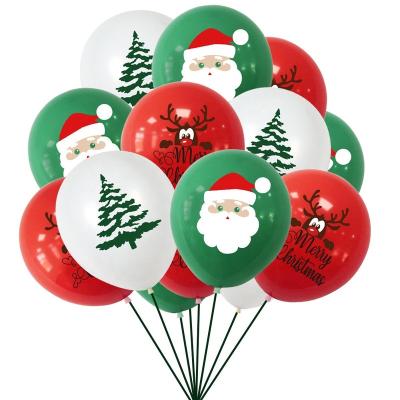 China Easy Assembly 12 Inch Red Green Christmas Tree Printing Latex Balloon Elk Printed Balloons For Party Decoration Globos Navidad Balloons for sale