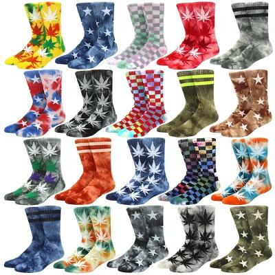 China New Fashion QUICK DRY Terry Socks Cotton Colorful Vortex Unisex Tie Dye Happy Mens Sports Cotton Hip Hop Skateboard Maple Weed Tube Socks for sale