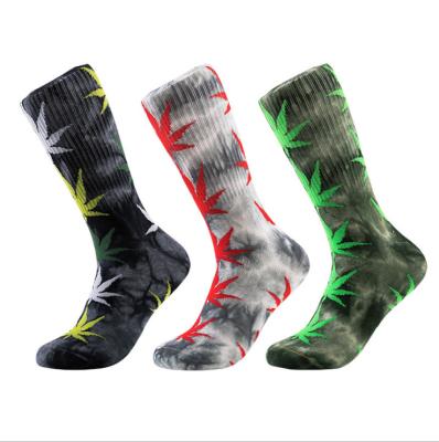 China Tie-Dyed Antibacterial Color Customizable Logo Cotton Maple Leaf Socks for sale