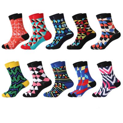 China QUICK DRY wholesale color geometric medium cotton men's fashion tube socks 100% fashion tube socks for men for sale