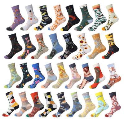 China Wholesale French QUICK DRY famous socks men's and women's floral colorful art cotton crew socks tube socks for sale