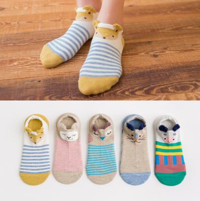 China Summer Ladies Sustainable Boat Socks Stretch Cotton 3D Cartoon Female Animal Ear Invisible Socks for sale