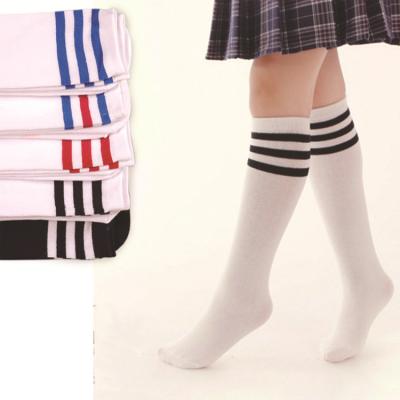 China QUICK DRY children's three-bar student bangs /cotton long-tube striped girls over-knee socks for sale