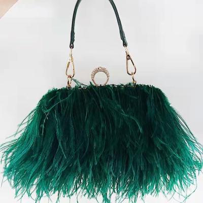 China Pretty Factory Wholesale Famous Brand Handbags Fashion One-Shoulder Chain Bag Ostrich Feather Evening Clutch Bag for sale