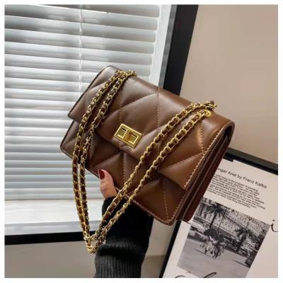 China Luxury high quality embroidery shoulder lock flap PU designer handbags chain messenger lady bags for sale