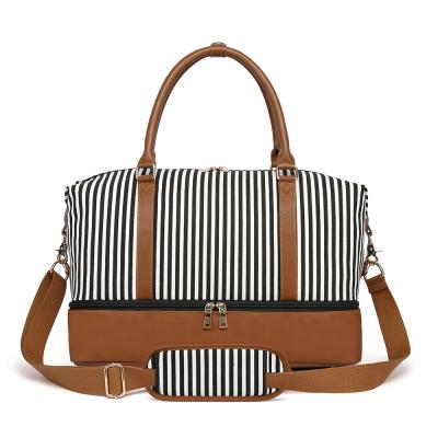 China OEM Factory Customized High Quality Multifunctional Canvas Fleece Canvas Large Capacity Men Travel Bags Striped Tote Bags for sale