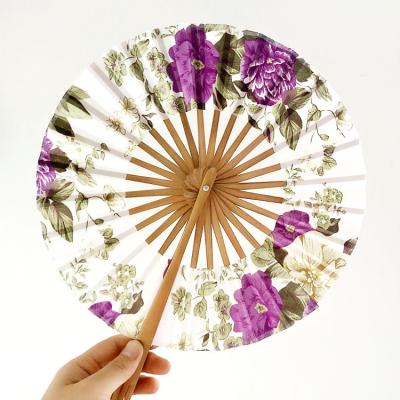 China China National Style 7 Inch Round Hand Folded Bamboo Fan For Wedding Celebration Promotional Gift for sale