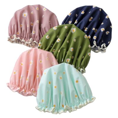 China Sustainable Women Waterproof Double Layered Elastic Shower Cap For Make Up And Face Washing for sale