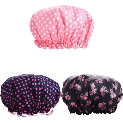 China Viable Women Shower Cap Hair Hood Bath Caps Waterproof Reusable Double Layered For Home Spa Makeup Salon Use for sale