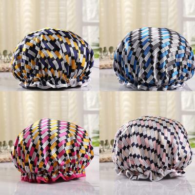 China Sustainable Hair Bath Hood Hats Waterproof Shower Cap For Asian Women And Kids Double Layers for sale