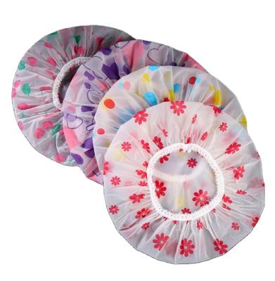 China Reusable Reusable Waterproof Flower Printed EVA Plastic Lace Elastic Band Hat Protection Hair Bath Covers Shower Caps for Hotel, Home for sale