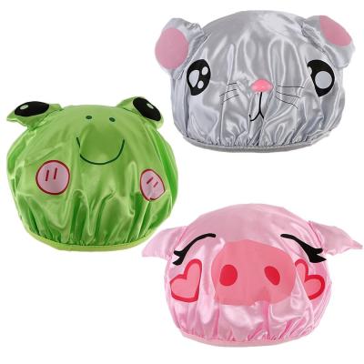 China Sustainable Reusable Fun Waterproof Reusable Cartoon Bath Cap Kids Bath Animal Shower Hats for sale