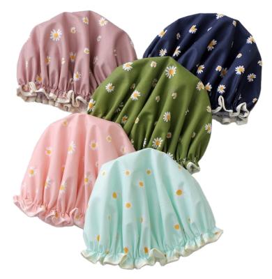 China Durable Waterproof Diapers Bathing Shower Cap Cartoon Printed Adjustable Shower Hats Sleep Cap For Kids Adults for sale