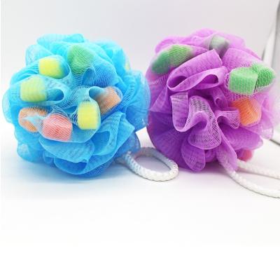 China EXFOLIATE Eco-Friendly Mesh Bath Sponge Scrubber Balls Colorful Body Bath Loofah Kids Loofah Sponge Shower Bean Bag for sale