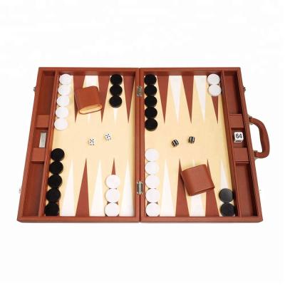 China Custom Eco-Friendly Leather Backgammon Set Premium Vintage Backgammon Controllers Chess Set for sale