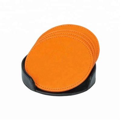 China Best Viable Price Customized Coffee Cup Coaster Sets Glass Protection With Stylish Imitation Leather Coaster For Beverage for sale