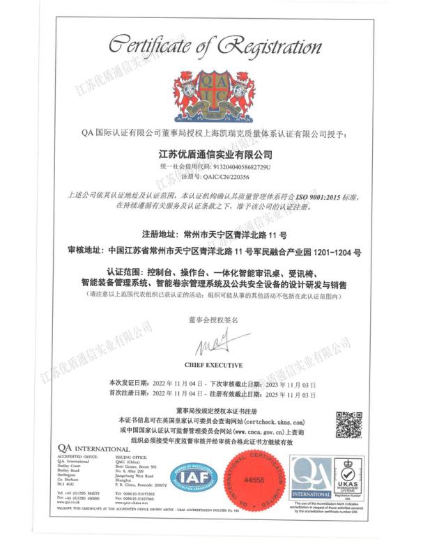 ISO9001 - Jiangsu Udwen communication industry co.,ltd