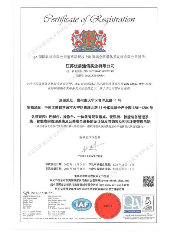 ISO14001 - Jiangsu Udwen communication industry co.,ltd