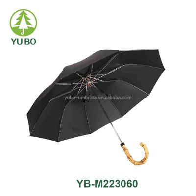 China 23 Inch Pongee Fabric 2 Fold Minimalist Umbrella With Bamboo Handle for sale