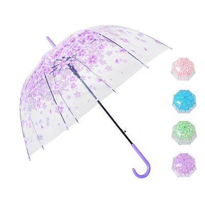 China Minimalist YUBO 23 Inch Japanese Sakura Flower Design Printing Clear Customizable Straight Umbrella Cheap POE Umbrella for sale