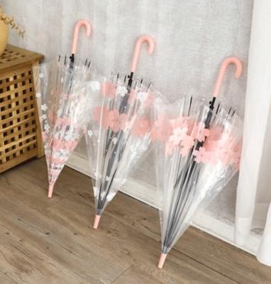 China Minimalist Cute Sakura Cherry Clear Space POE Umbrella Auto Open Decoration Transparent Souvenir Gifts for sale