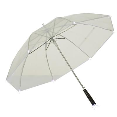 China Minimalist YUBO 23 Inch Luminous Glow POE Clear Led Lightweight Umbrella For Adults Transparent Iron Tube Stretch Support Umbrella for sale