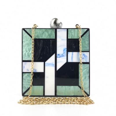 China Can put 2021 new acrylic bridal card bag purse ladies evening clutch square ink marble for sale