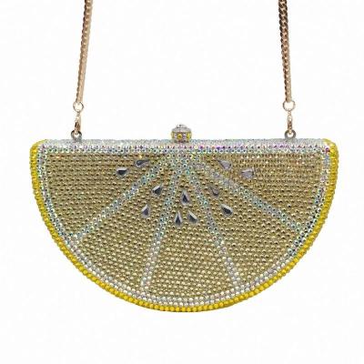 China Lemon Shape Diamond Dinner Ladies Clutch Flat Diamond Fashion Metal Hand Bag Evening Clutch Bags for sale