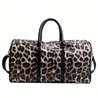 China Hot Selling Leopard Print Women's Fashion PU Leather Large Capacity Travel Weekender Bag for sale