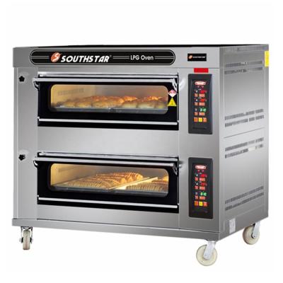 China Bakery Southstar hot sale advanced 2 deck 4 trays gas deck oven with big glass door for bread&cookie&pizza for sale