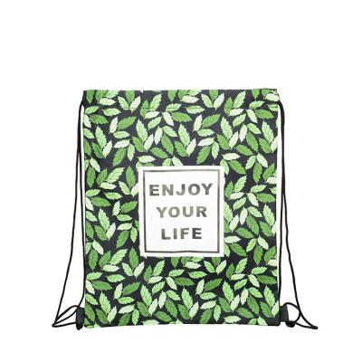 China Cheap Custom Lovely Floral Print Polyester Waterproof Drawstring Bag For Kids for sale