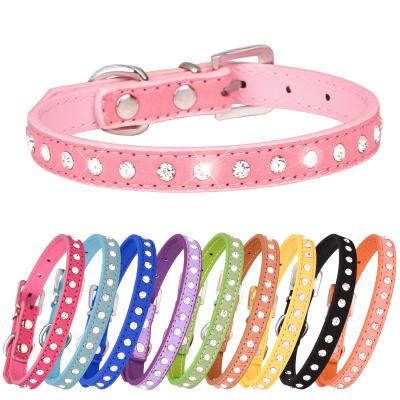 China JEWELED Dog Supplies Popular Diamond Inlaid Velvet Pet Dog Collar Diamond Inlaid Kitten Collar Pull Rope Set for sale