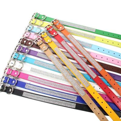 China Factory Direct Small And Medium Shiny Multi-Row Shiny Pet Multi-Row Pet Bling PU Leather Dog Collar JEWELED for sale